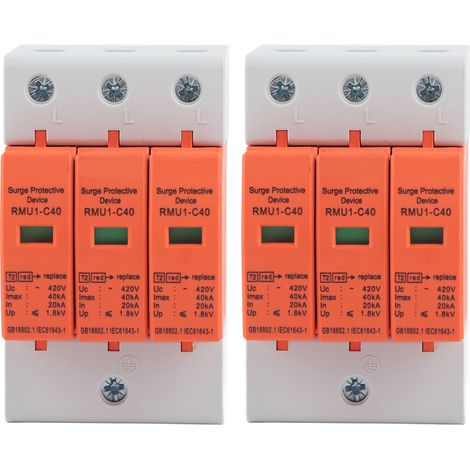 2Pcs RMU1-C40 Parafoudre AC 420V 3P, Protecteur de Surtension Montage sur Rail DIN pour Maison, Dispositif Anti-Surtension (1/5)