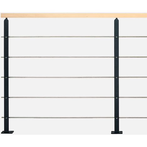 Kordo – Kit garde-corps 2m prêt à poser – Acier noir RAL9005 et main courante en hêtre verni – Pour espaces intérieurs – Installation simple (1/3)