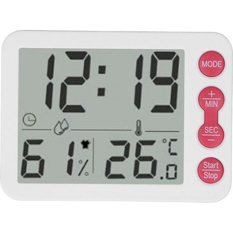 Thermomètre numérique intérieur multifonction hygromètre horloge alarme blanc rouge clé (1/5)