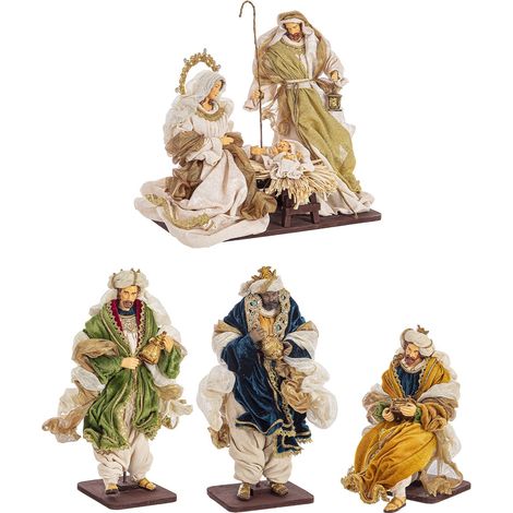 Natività con 3 Re magi con vestiti in tessuto statue per presepe (1/4)