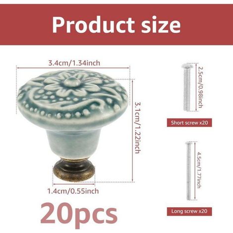 Lot De 20 Boutons De Meuble En Céramique Vintage, Poignées Pour Tiroirs Et Placards, Vis Longues Et Courtes Incluses (1/4)