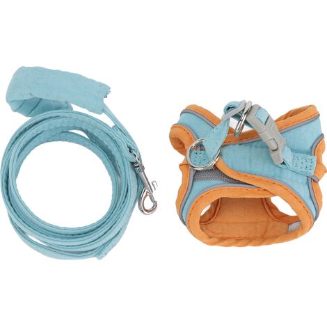 Harnais-gilets pour chat avec laisse, couleurs bicolores, réfléchissant, réglable, anti-fugue, pour promenades en extérieur, bleu et orange, taille XL. (1/5)