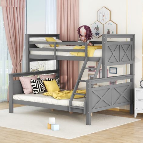 Lit superposé 90/140x200cm en bois de pin - avec barrières et échelle - Gris