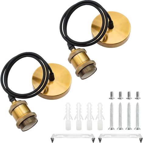 2 Stücke E27 Lampenaufhängung Metall Vintage Lampenfassung Retro Hängeleuchte Pendelleuchte mit Kabel Höhenverstellbar 100cm Textilkabel für Deckenbeleuchtung DIY Wand Deckenleuchte (Vintage-Gold) (1/5)