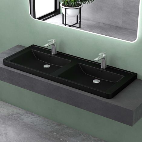 Mai & Mai Vasque à Encastrer Noir Mat 120 cm Lavabo en Fonte Minérale Solid Surface avec Trop-Plein COL08