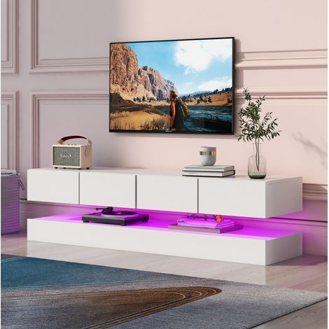Mobile TV sospeso 130x33x15 cm in MDF bianco con contenitore e LED FloraGrace (1/5)