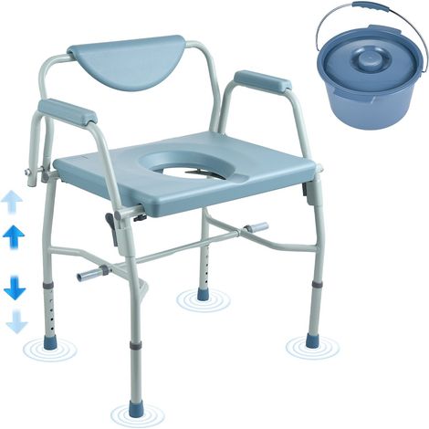 Chaise Percée, Chaise de Nuit avec Accoudoirs Rabattables et Dossier Amovible, Siège de Toilette Hauteur Réglable sur 5 Niveaux, Seau Amovible 7 L, Facile à Assembler, Capacité Charge 453,6 kg (1/5)
