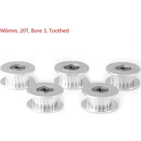 Poulie de distribution de courroie en aluminium 2GT, accessoire d'imprimante 3D (W6mm, 20T, alésage 3, denté), 5 pièces (1/5)