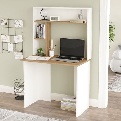 Scrivania Tópisa con Scaffale e Piano 90 x 52 cm - Effetto Rovere / Bianco [en.casa]