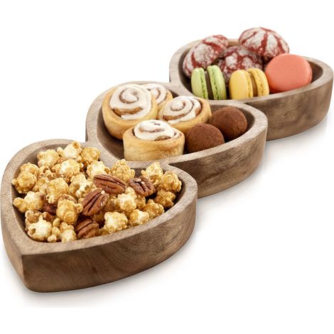 Piatto da snack in legno, diviso in scomparti, a forma di cuore, color mango, 40x16 cm (1/5)
