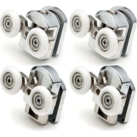 Set of 4 Double Casters - for Sliding Shower Door, 2 Wheels 23 mm Diameter Zinc Alloy Bathroom (1/4)