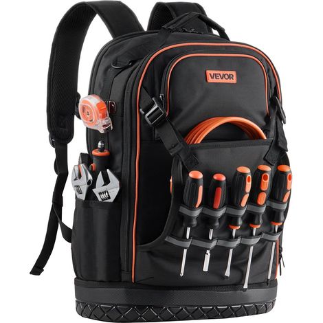 Sac à dos d'outils, 65 poches, organisateur robuste avec compartiment pour ordinateur portable, électriciens et techniciens (1/5)