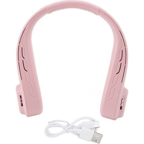 Ventilatore da collo portatile senza pale, ricaricabile tramite USB, batteria da 3000 mAh, 3 velocità, silenzioso e leggero, colore rosa. (1/5)