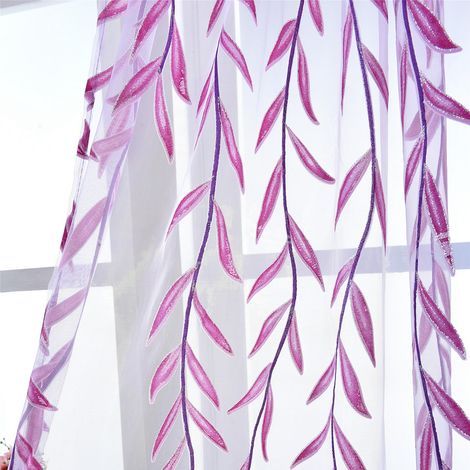 100 x 200 cm Transparenter Voile-Vorhang mit Vintage-Stickerei und Korbmuster für Schlafzimmer, Lila (1/5)