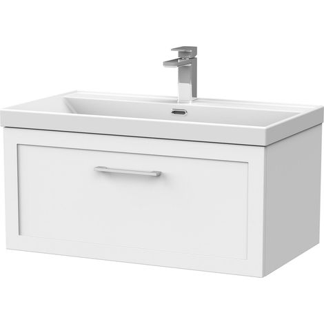 Stonnall Traditional Wall Hung 1 Drawer Vanity Unit with Thin-Edge Ceramic Basin, 800mm, Matt White (1/4)
