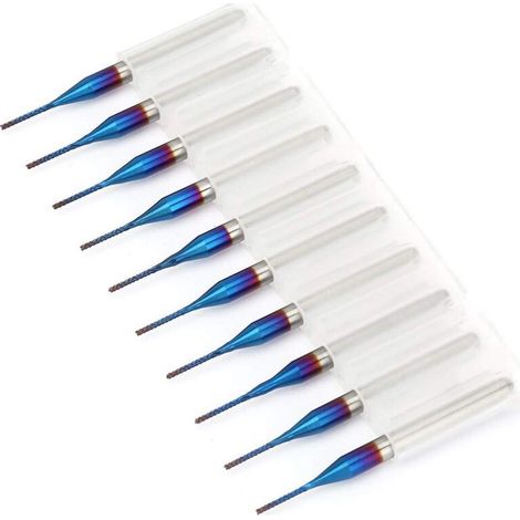 10 Stück Kegelfräser, blau beschichteter Wolframcarbid-Schaftfräser für SCM-Leiterplatten-Graviermaschine (0,8 mm) - Crezuo