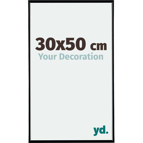 Cadre photo 30x50 cm en plastique noir brillant – Plaque de verre résistante aux UV – Système anti-reflet – Fabriqué sur commande