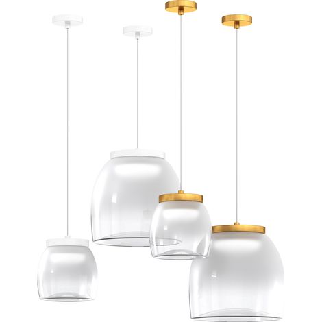 Lampadario Contemporaneo Drum Metallo Oro Vetro 1 Luce Led 8W Calda