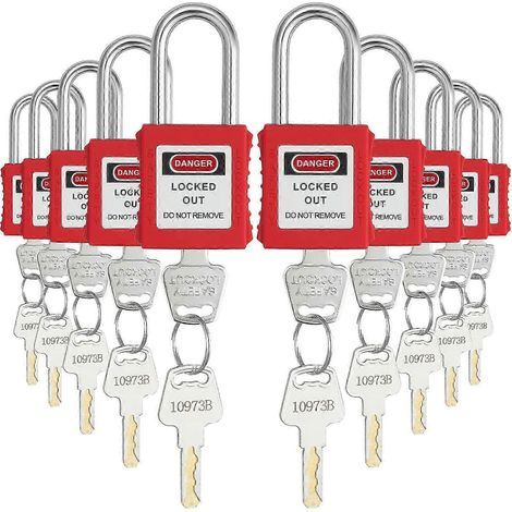 Ensemble de 10 cadenas de sécurité rouges pour consignation et étiquetage, avec 2 clés chacun, conforme aux normes OSHA. (1/5)