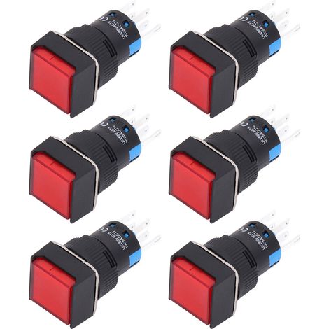 Interrupteur poussoir carré 25 pièces, bouton auto-verrouillant 8 broches avec voyant rouge, 16mm 220V pour boîte de distribution, interrupteur lumineux de commande. (1/5)
