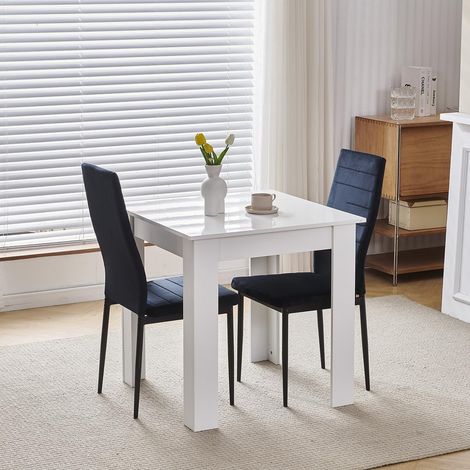 75x75cm Square Dining Table and Chairs Set, Small Dining Room Set High Gloss Dining Table with Chairs Home Furniture (Black Flannel, White Table with 2 Chairs) (1/5)