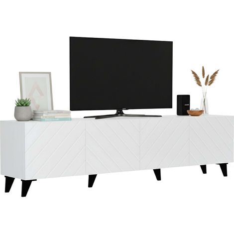 Mueble de TV de 4 Puertas 200 cm Mueble de comedor Josi Salón Melamina Blanco Brillo