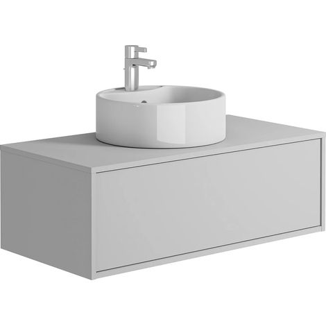 Vente-Unique – Meuble de salle de bain suspendu blanc avec vasque ronde 40 cm – 1 tiroir coulissant soft close – Longueur 94 cm – Éco-responsable (1/5)