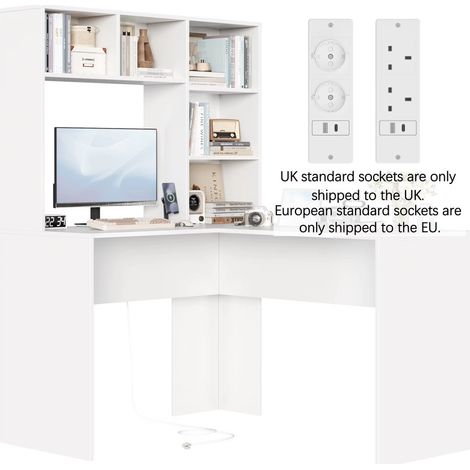 Bureau d’angle 107,8×124,7×152,5 cm – bureau ordinateur avec bibliothèque – meuble de travail pour chambre, salon et bureau,Blanc
