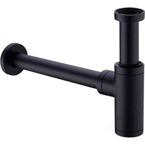 Tube de siphon en laiton pour lavabo avec tube d'extension de 120 mm, tube de siphon réglable, anti-odeurs et anti-fuites, noir mat. (1/5)