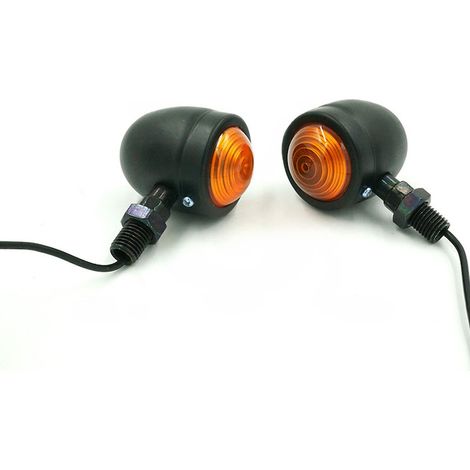 Clignotants moto rétro en métal, feux indicateurs électriques noirs, kit de signalisation pour motocyclette, style classique, paire de clignotants. (1/3)