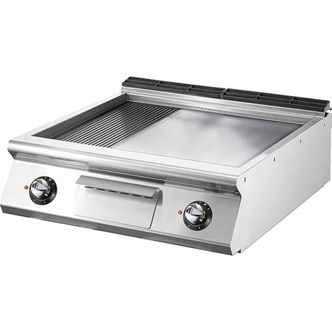 Fry-top électrique, top, 1/3 rainurée et 2/3 plaque lisse chromée 800x730x250 mm - VIRTUS
