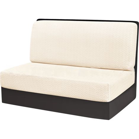 Fodera per cuscino da divano in jacquard a forma di T elasticizzata con bordi incrociati - Set porta mappe per camper (01 beige, un set) (1/5)