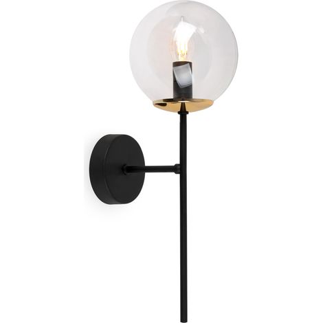 LAMPADA DA PARETE SIENA NERA E ORO 1 LAMPADA TRASPARENTE PIATTA E14