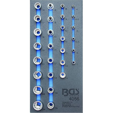 BGS 1/3 bandeja para carro de herramientas 29 piezas juego de vasos de impacto de 6,3 (1/4) y 12,5 (1/2) de 12 puntas - 4056