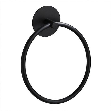 Anneau porte-serviettes de salle de bain en acier inoxydable, noir (1/5)