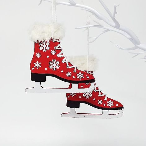 Décorations de Noël en bois creux en forme de patin, ornements de Noël, pendentif pour sapin de Noël (rouge, sur (1/3)
