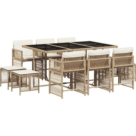 Maison Exclusive - 11-tlg. Garten-Essgruppe mit Kissen Beige Poly