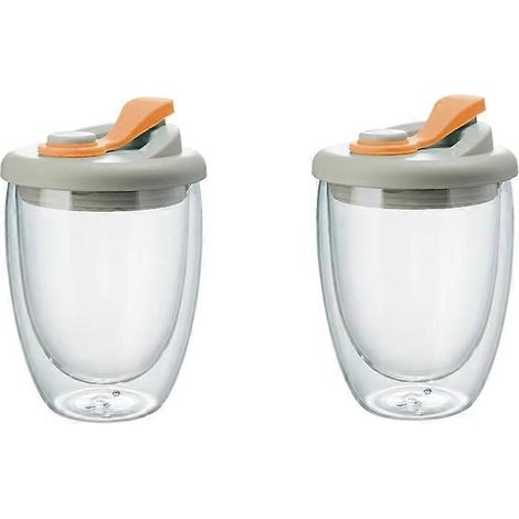Double paroi verre eau tasse anti fuite couvercle isotherme transparent mug à café pour lait thé Juice Drinkware orange (1/5)