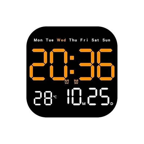 Grande horloge murale LED avec affichage de la température, décoration maison chambre salon bureau (orange) (1/4)