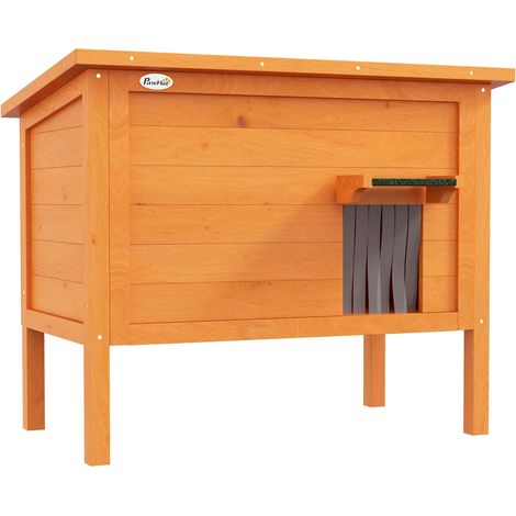Niche en bois pour chat avec rideau de porte, extérieure, isolée, surélevée, pour petits animaux, orange, 60 x 60 x 81,5 cm (1/5)