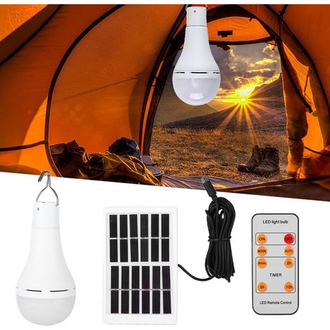 Ampoule solaire 9W avec capteur de luminosité, 5 modes, lampe de secours LED, idéale pour le camping en extérieur, lumière blanche pure (1/5)