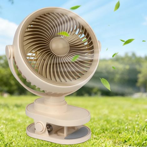 Ventilador con clip y luz nocturna, mini ventilador de escritorio, batería recargable de 1200 mAh, 5 velocidades, rotación de 360°, ventilador portátil USB. (1/5)