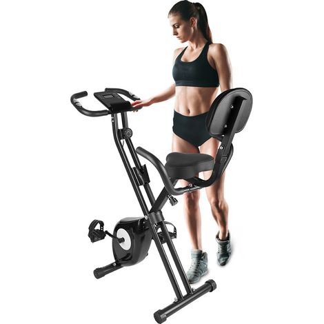 Vélo d'appartement Pliable - Rattantree X-bike Avec 8 Niveaux de Résistance Magnétique - Volant d'Inertie 2,5KG -  écran LCD Multifonction - Siège Réglable - Support tablette - Noir