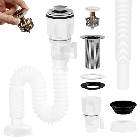 Siphon Lavabo, Tuyau de Vidange Extensible et Flexible, Bonde de Lavabo avec Tuyau Vidange, Evacuation Evier Prévention des Odeurs, Siphon Lavabo Bain, pour Lavabos Salle de Bain (1/5)