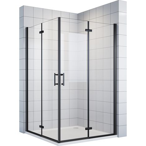 SONNI Duschkabine Eckeinstieg Faltbar 180º Falttür Duschabtrennung 6mm NANO Glas Schwarzer Aluminiumrahmen H:195cm 100x100cm (1/5)