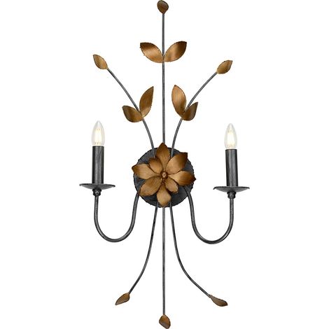 Applique lumineuse acier métal doré h 91,4 cm éclairage couloir 2 flammes classique (1/5)