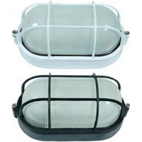 1PZ PLAFONIERA OVALE CON GABBIA IN ALLUMINIO PER ESTERNO - 60w IP54 mm.210x107x95h. bianco