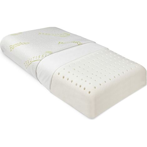 Beautissu – Oreiller mémoire de forme orthopédique en mousse – Coussin de nuque en bambou – 65x40x14 cm – Trous d'aération Air Flow – Anti-allergique