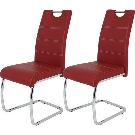 Lot de 2 chaises Luge pour Cuisine, en Similicuir Bordeaux, poignée en Creux, Armature métallique chromée, 42 x 57 x 98 cm (1/5)