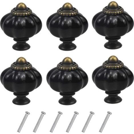(Noir) Lot de 6 poignées de meubles vintage en forme de citrouille, boutons de tiroir avec vis pour armoires de cuisine, commodes et penderies (1/5)